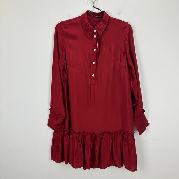 J.Crew Amelia Popover Shirtdress Drapey Viscose Twill Burgundy Ruffle Small NWT - Picture 2 of 14